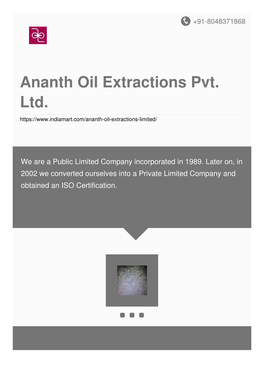 Ananth Oil Extractions Pvt. Ltd