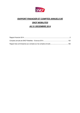Rapport Financier Et Comptes Annuels De Sncf Mobilites Au 31 Decembre 2014