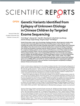 Genetic Variants Identified from Epilepsy of Unknown Etiology In