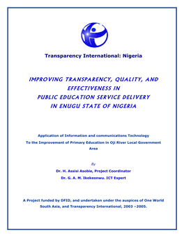 Improving Transparency, Quality, and Effectiveness in Public Education Service Delivery in Enugu State of Nigeria