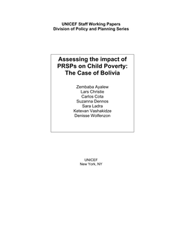 Assessing the Impact of Prsps on Child Poverty: the Case of Bolivia