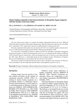 Marine Fouling Community in the Eastern Harbour of Alexandria, Egypt Compared with Four Decades of Previous Studies