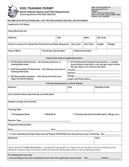 Dog Training Permit Application