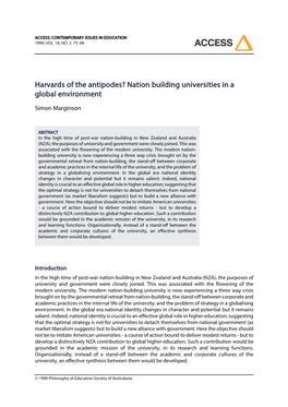 Nation Building Universities in a Global Environment