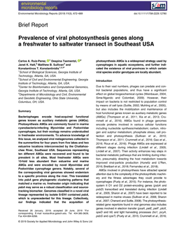 Prevalence of Viral Photosynthesis Genes Along a Freshwater to Saltwater Transect in Southeast USA