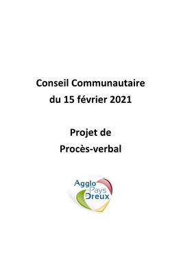 Conseil Communautaire Du 15 Février 2021 Projet De Procès-Verbal