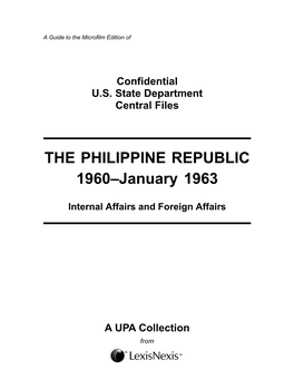THE PHILIPPINE REPUBLIC 1960–January 1963