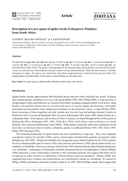 Zootaxa, Description of a New Genus of Spider Beetle