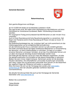 Gemeinde Ebenweiler Bekanntmachung Sehr Geehrte