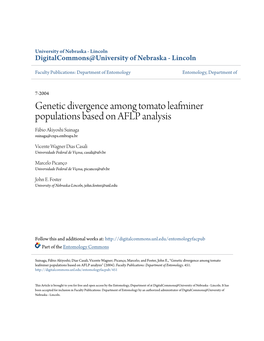 Genetic Divergence Among Tomato Leafminer Populations Based on AFLP Analysis Fábio Akiyoshi Suinaga Suinaga@Cnpa.Embrapa.Br