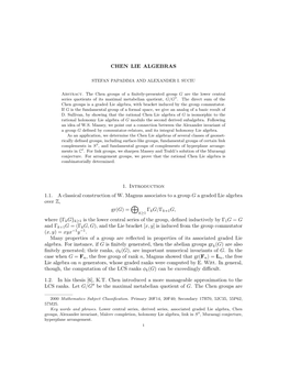 CHEN LIE ALGEBRAS 1. Introduction 1.1. a Classical Construction of W. Magnus Associates to a Group G a Graded Lie Algebra Over Z