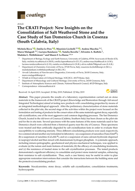 The CRATI Project: New Insights on the Consolidation of Salt Weathered Stone and the Case Study of San Domenico Church in Cosenza (South Calabria, Italy)