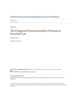 The Dangerous Extraterritoriality of American Securities Law