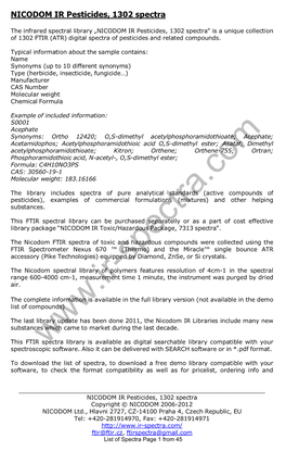 NICODOM IR Pesticides, 1302 Spectra
