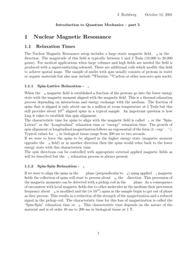 1 Nuclear Magnetic Resonance