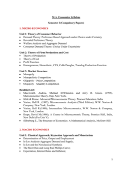 MA Economics Syllabus Semester I (Compulsory Papers)