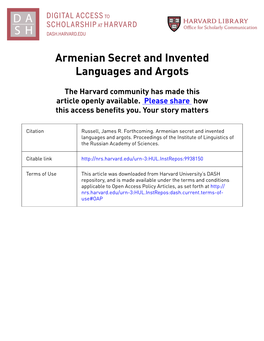 Armenian Secret and Invented Languages and Argots