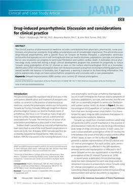 Drug-Induced Proarrhythmia: Discussion and Considerations for Clinical Practice Ralph J