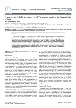 Emergence of Orthobiologics As a Novel Therapeutic Modality for Osteoarthritis of Knee