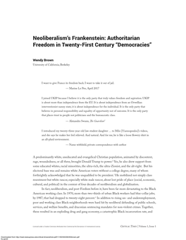 Neoliberalism's Frankenstein: Authoritarian Freedom in Twenty