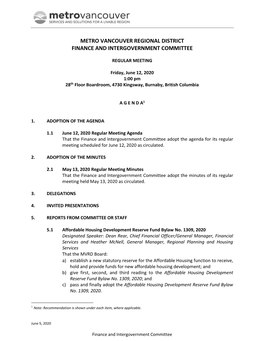 Finance and Intergovernment Committee Meeting Agenda