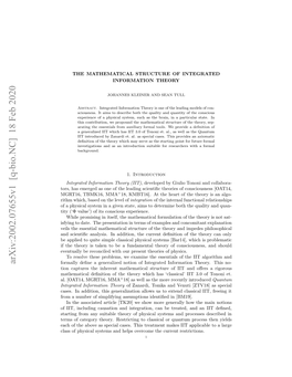 Arxiv:2002.07655V1 [Q-Bio.NC]