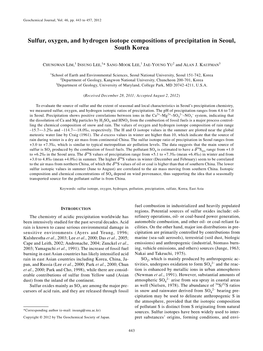 Sulfur, Oxygen, and Hydrogen Isotope Compositions of Precipitation in Seoul, South Korea