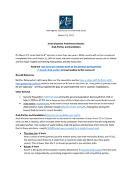 Israel Elections Preliminary Results: Arab Parties and Candidates