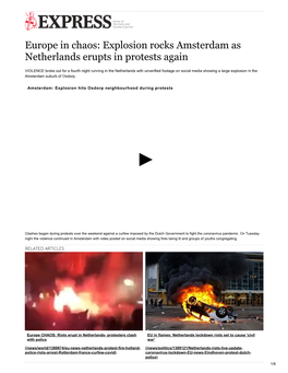 Explosion Rocks Amsterdam As Netherlands Erupts in Protests Again