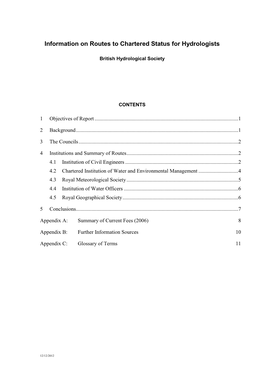 Information on Routes to Chartered Status for Hydrologists