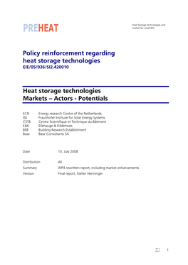 Heat Storage Technologies: Markets, Actors, Potentials