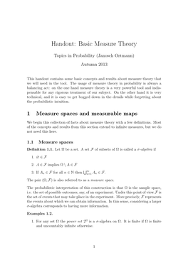 Handout: Basic Measure Theory