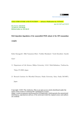 CELL STRUCTURE and FUNCTION Advance Publication by J-STAGE Doi:10.1247/Csf.21019 Received On: 2021/03/01 Accepted On: 2021/06/08 Released Online On: 2021/06/30