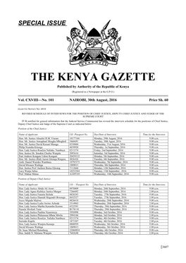 Special Issue the Kenya Gazette