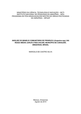 Mcti Instituto Nacional De Pesquisas Da Amazônia – Inpa Programa De Pós-Graduação Em Gestão De Áreas Protegidas Na Amazônia – Mpgap