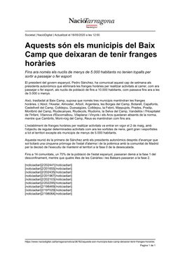 Aquests Són Els Municipis Del Baix Camp Que