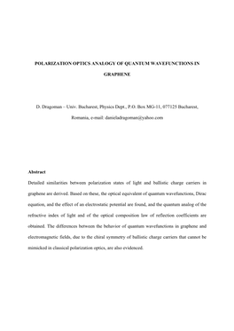 Polarization Optics Analogy of Quantum Wavefunctions In