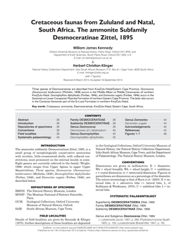 Cretaceous Faunas from Zululand and Natal, South Africa. the Ammonite Subfamily Desmoceratinae Zittel, 1895