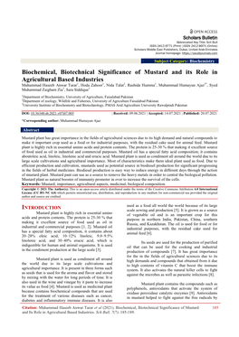 Biochemical, Biotechnical Significance of Mustard and Its Role