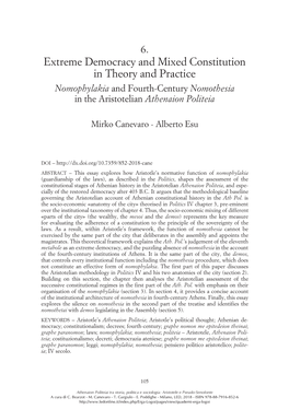 Extreme Democracy and Mixed Constitution in Theory and Practice. Nomophylakia and Fourth-Century Nomothesia in the Aristotelian