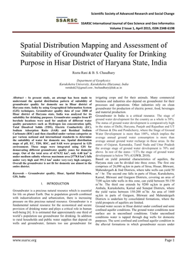 Spatial Distribution Mapping and Assessment of Suitability of Groundwater Quality for Drinking Purpose in Hisar District of Haryana State, India