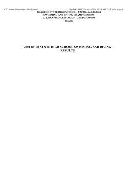 2004 OHIO STATE HIGH SCHOOL SWIMMING and DIVING RESULTS Licensed To: C.T