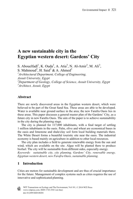 A New Sustainable City in the Egyptian Western Desert: Gardens’ City