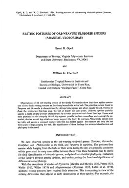 (ARANEAE, ULOBORIDAE ) Brent D. Opell William G. Eberhard