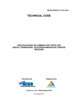 Specifications on Common Test Suite for Digital Terrestrial Television Broadcast Service Receiver