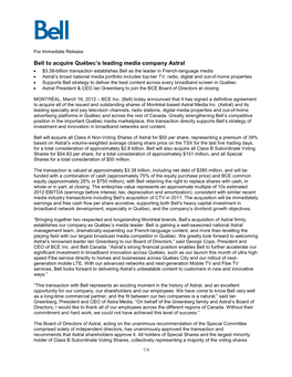 2012 Bell Astral Acquisition Press Release