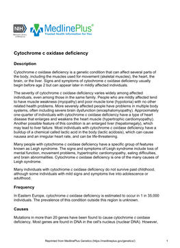 Cytochrome C Oxidase Deficiency