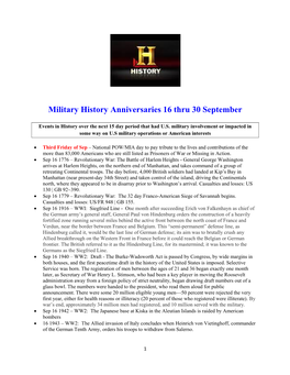 Military History Anniversaries 16 Thru 30 September