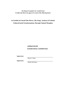 In Xochitl, in Cuicatl (The Flower, the Song): Analysis of Colonial Cultural-Social Transformations Through Nahuatl Metaphor