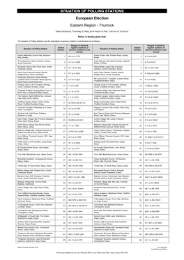 SITUATION of POLLING STATIONS European Election Eastern Region - Thurrock